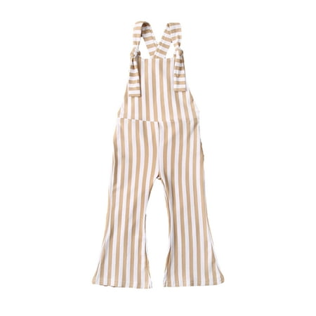 

FOCUSNORM Toddler Baby Girl Bell-Bottom Jumpsuit Overalls Striped Halter Romper Flared Pants One-Piece Outfits