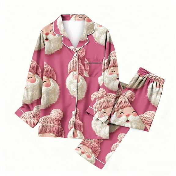 asdoklhq Silk Pajamas for Women Christmas women's long sleeved hooded pajama set Multicolor 3X