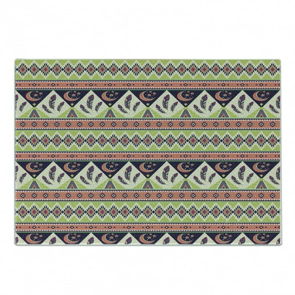 Aztec Cutting Board, Bohemian Composition of Crescent Stars and Feathers, Decorative Tempered Glass Cutting and Serving Board, in 3 Sizes, by Ambesonne