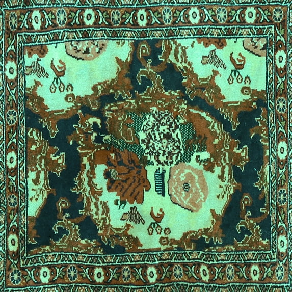Ahgly Company Machine Washable Indoor Square Persian Turquoise Blue Traditional Area Rugs, 3' Square