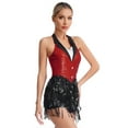 thumbnail image 3 of JanJean Women's Shiny Sequins Fringe Bodysuit Sleeveless Halter Neck Tassel Leotard Latin Jazz Red L, 3 of 7