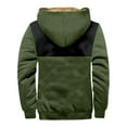 thumbnail image 4 of Men's Winter Print Hooded Jacket, Color-Block Pattern Fleece-Lined Thick Casual Zipper Coat for Outdoor Leisure and Holiday Gift,Army Green,5XL, 4 of 5