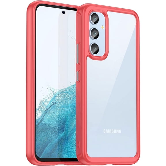 Case for Samsung Galaxy A34 5G Phone Case Slim Dropproof [Defend from Drop/Scratch/Slip/Fingerprint] Clear Acrylic Hard Back Soft TPU Bumper Hybrid Phone Case for A34 5G-Red