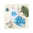 thumbnail image 2 of Franhais Children's Shorts Set Letter Print Sleeveless Round Neck Vest + Tree Flower High Waist Shorts Beach Suit, 2 of 8