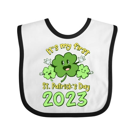

Inktastic It s My First St. Patrick s Day 2023 Cute Smiling Clovers Gift Baby Boy or Baby Girl Bib