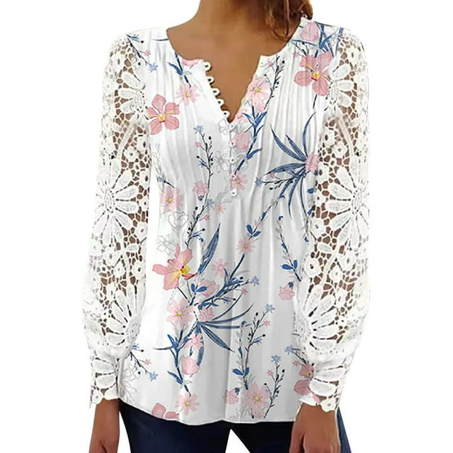 Birdeem Blouse d'Été à Col Rond Imprimée Décontractée à Manches Longues pour Femmes