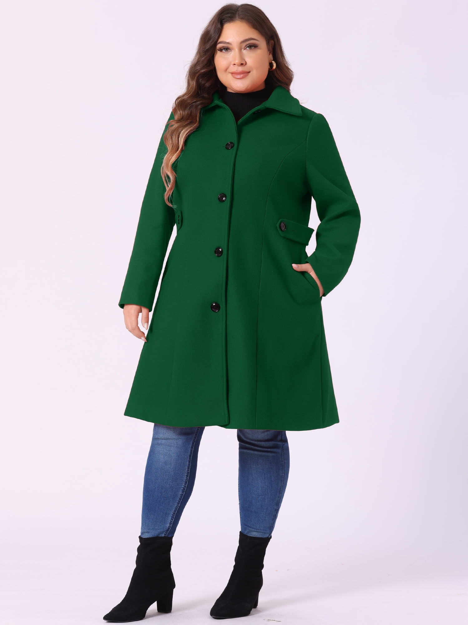 DARING DIVA Women's Plus Size Long Sleeve Utility Overcoat 2X Dark Green