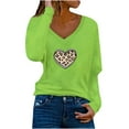 thumbnail image 1 of Haut Mode Femme Fluide Col en V Imprimé Manches Longues Acrylique Blouse Chemise (Vert, m), 1 of 3