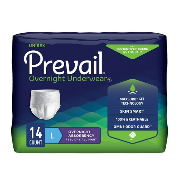 Prevail Disposable Underwear Pull On with Tear Away Seams Large, PVX-513, Overnight, 56 Ct