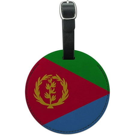 Eritrea National Country Flag Round Leather Luggage ID Tag Suitcase Carry-On