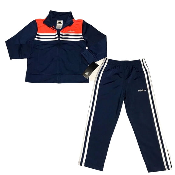 Adidas Little Boys Full Zip Track Jacket & Pants Set Size 4 Navy Blue Orange
