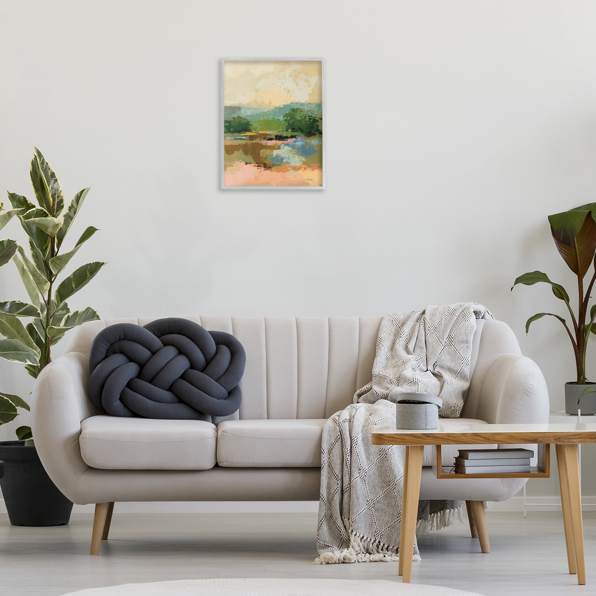 Stupell Industries Across The River View Landscape Painting Gray Framed Art Print Wall Art, 16 x 20