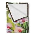 thumbnail image 2 of Spa Soft Flannel Fleece Throw Blanket, Massage Theme Candles Orchids and Stones in Garden Japanese Oriental, Cozy Plush for Indoor and Outdoor Use, 70" x 90", Pale Green Fuchsia, by Ambesonne, 2 of 5