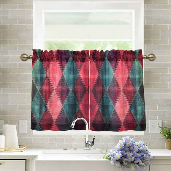 Yayeee Kitchen Curtains Tier Pair Light Filtering 27"x24" Rod Pocket Short Cafe Window Panel, Vibrant Green Tartan Pattern
