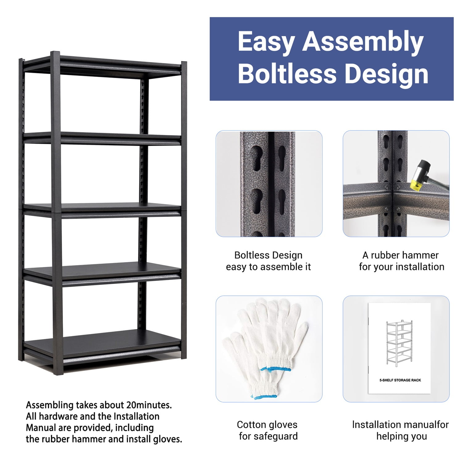 Kadyn 5-Tier Adjustable Metal Shelving Unit, Heavy Duty Shelving Utility Rack for Garage Basement Kitchen Pantry Closet, Steel Storage Rack for Bathroom, Black Kadyn 5-Tier Adjustable Metal Shelving Unit, Heavy Duty Shelving Utility Rack for Garage Basement Kitchen Pantry Closet, Steel Storage Rack for Bathroom, Black