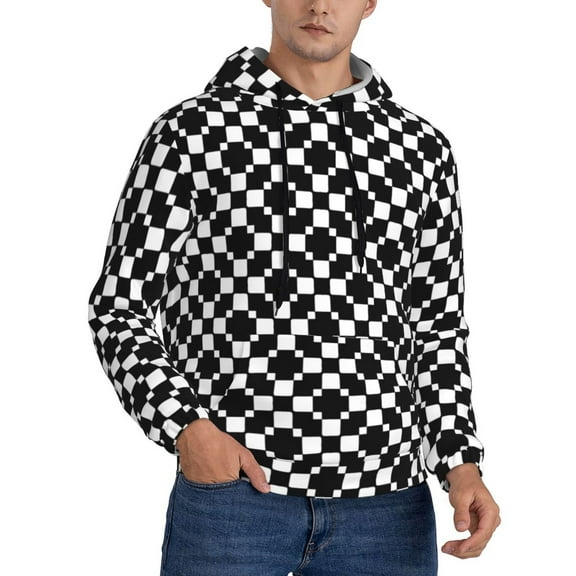 Hoodies for Men - Black and white checkered Long Sleeve Comfrt Men'S Fashion Hoodies & Sweatshirts, Sweatshirts for Men Hoodies Pullover Clothing Clothes with Pouch