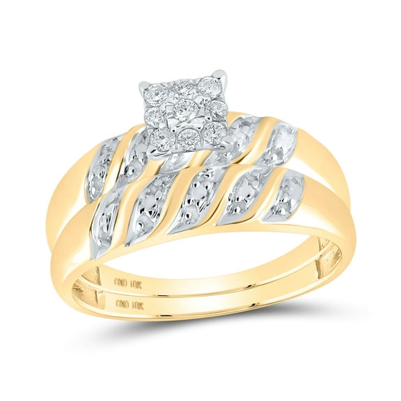 10K Yellow Gold His Hers Round Diamond Cluster Matching Wedding Set 1/8ctw, Women's Size: 5-10, Mens Size: 7-13