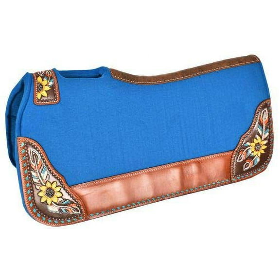 Showman 31" x 32" Blue Felt Saddle Pad w/ Sunflower & Feather Design