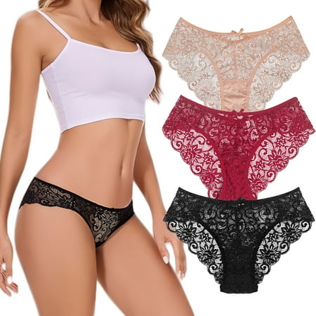 BAKIBO Lace Underwear for Women  Sexy Hipster Panties Breathable Bikin Panty  3 Packs