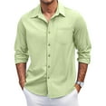 thumbnail image 2 of Knosfe Men's Casual Button Down Shirts Long Sleeve Untucked Shirts Regular Fit Linen Shirt Green M, 2 of 4