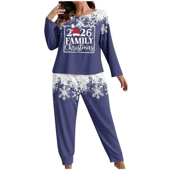 2 Pieces Sets Christmas Loungewear Womens Plus Size Pjs Tops Crew Neck Long Sleeve Pajama Top Drawstring Elastic Waist Loungepants Baggy Relaxed Fit Comfort Casual Sleeppants Loungewear