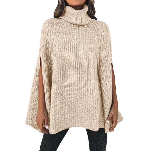 Gibobby Suéter de Punto, Suéter Ligero y Liso de Cuello Alto Camiseta para Mujer(Caqui,M)