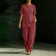 thumbnail image 2 of Cekizud 2 Piece Sets for Women Linen Blend Short Sleeve Tunic Top and Wide Leg Pants Casual Outfits Sets,Sizes S-3XL, 2 of 5