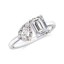 Toi Et Moi Octagon Cut and Pear-Shaped Diamond Moissanite Engagement Ring in 925 Sterling Silver/ White Gold Plated Two Stone Promise Wedding Band Ring April Birthstone Jewelry, Ring Size 7