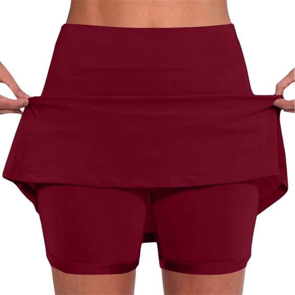 Skorts for Women Athletic Skort with Built-in Shorts High Waist Moisture Wicking Quick Dry Tennis Golf Workout Activewear Wine S