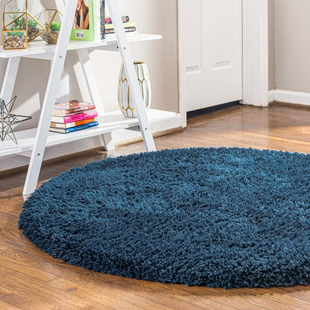 Infinity Collection Solid Shag Round Rug by ‚Äì Cobalt 4' Round HighPile Plush Shag