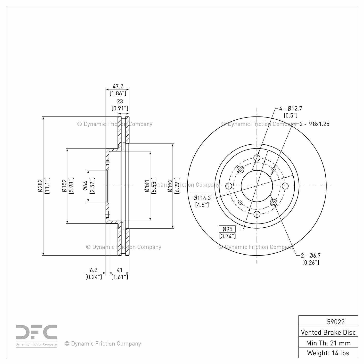 Front Dynamic Friction Company Disc Brake Rotor 600-59022 (1) For 1993-1996 Honda Prelude