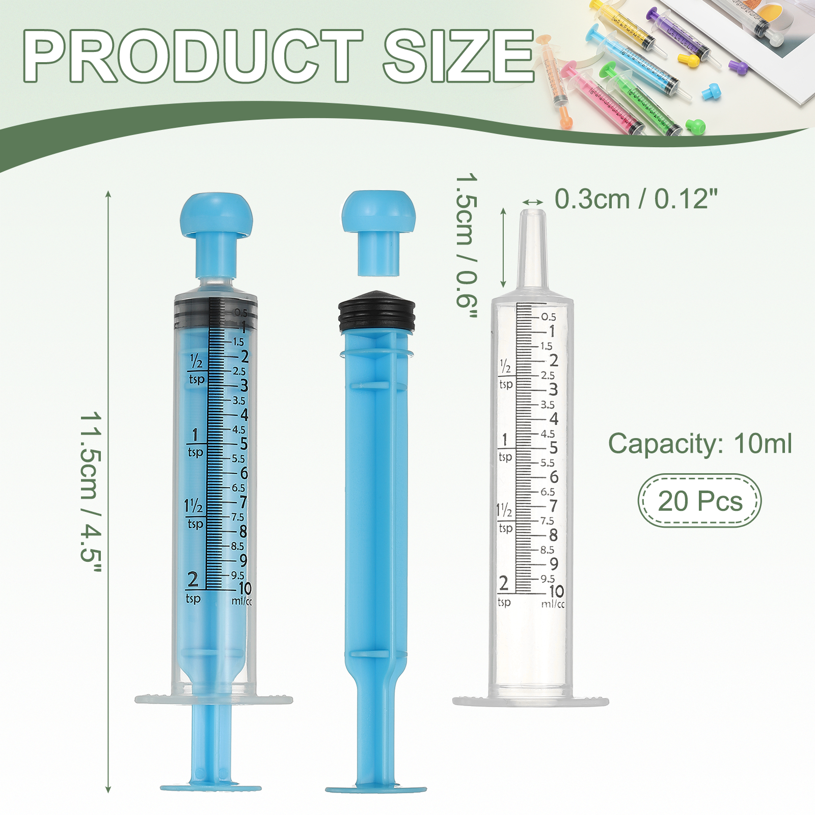Uxcell Feeding Syringes with Cap Plastic Syringes Pet Feeding Measuring Tool No Needle, 10ml, Blue, 20 Pcs for Pets