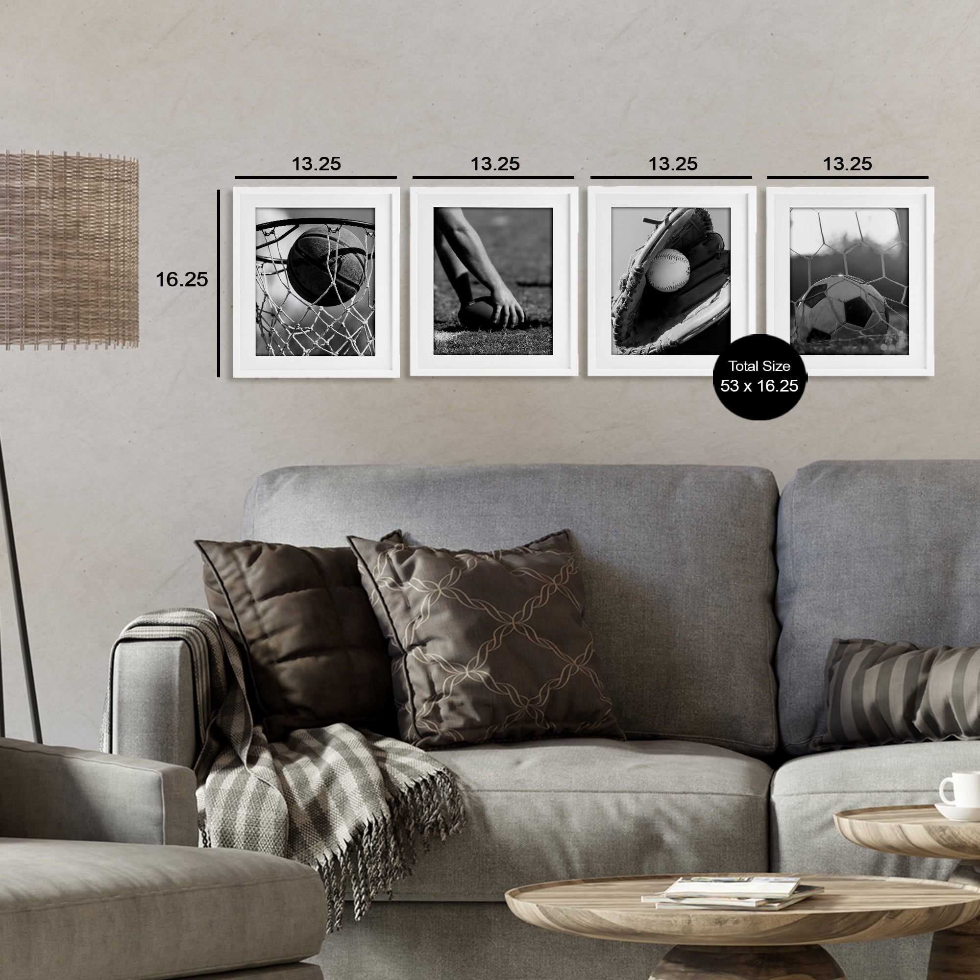 Stupell Industries Athletic Sports In Action 4 Piece White Framed Print Under Glass Set, design by Marcus Prime