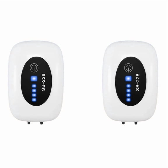 2X Aquarium Air Pump USB Rechargeable Oxygen Pump Fish Tank Bubbler High Capacity 4800MAh Battery, Double Vent Hole,2 x Air Pump,White