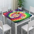thumbnail image 3 of Colorful Tie Dye Pattern Square Fitted Tablecloth with Elastic Edge,Square Table Cover,Washable Elastic Table Cover for Home Kitchen Party Decor 34"x34", 3 of 6