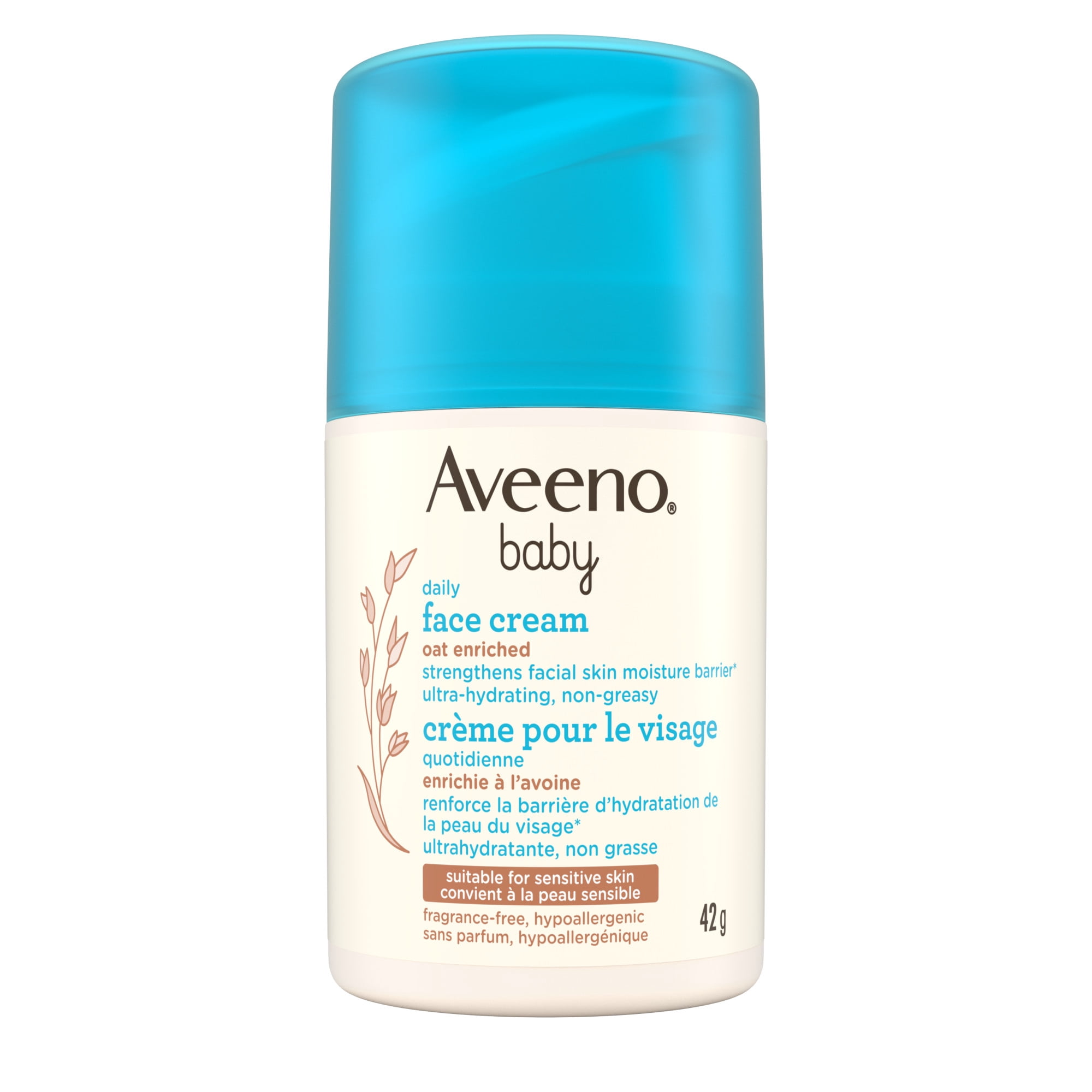 Aveeno Baby Daily Face Cream, Oat Enriched Moisturizing Cream for Babies’ Sensitive Facial Skin, Strengthens Skin’s Moisture Barrier, Ultra-Hydrating, Non-Greasy, Fragrance-Free, 42 G