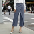 thumbnail image 4 of Women's High Waist Wrap Front Capri Pants Cross Over Design with Decorative Buttons Casual Wide Leg Trousers with Pockets Navy S(S), 4 of 8
