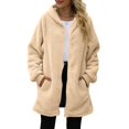 thumbnail image 6 of Women's Fashionable Fall Winter Coat Solid Color Long Sleeved With Pocket Loose Fleece Hooded Zipper Up Plush Jacket, 6 of 6