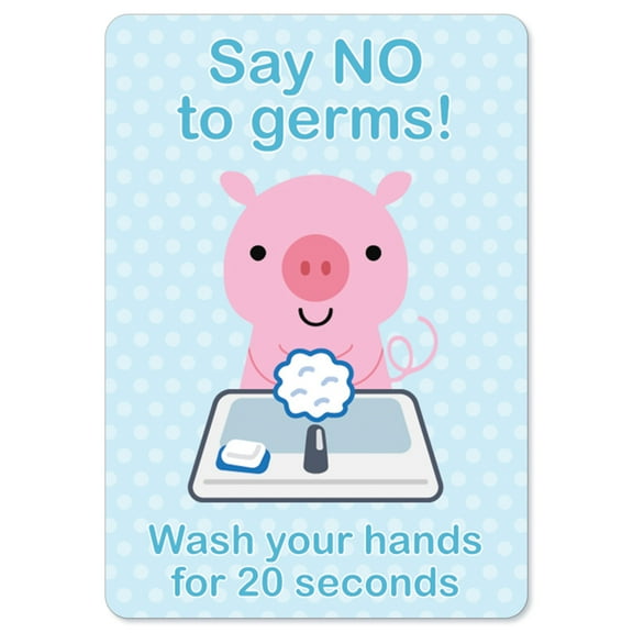 Public Safety Sign - Say No To Germs! Wash Hands For 20 Seconds | Peel And Stick Wall Graphic | Protect your Business, Class Room, Office & Interior Surroundings | Made in the USA