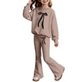thumbnail image 3 of WOYY Girls Casual Outfits Bow Crewneck Sweatshirt and Flared Pants Set Children's Clothes Sets, Sizes 3-10, 3 of 3