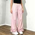 thumbnail image 5 of Mitankcoo Girls Elastic Waist Wide Leg Pants Kids Ruffle Hem Casual Trousers with Pockets for Daily School, 5 of 8