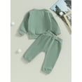 thumbnail image 5 of 2PCS Toddler Boy Girl Fall Outfit 6M 12M 18M 24M 3Y Unisex Baby Solid Color Clothes Long Sleeve Sweatshirt Tops Drawstring Pants Sets, 5 of 10