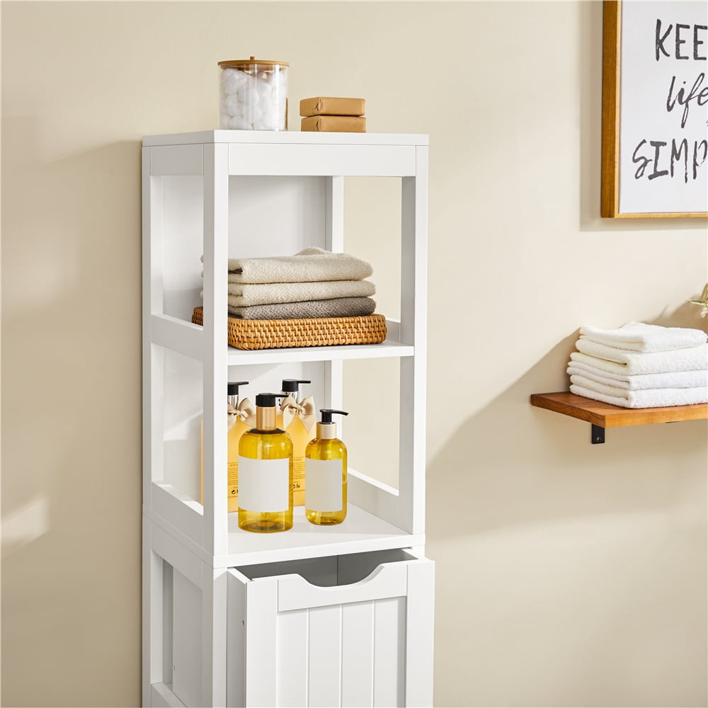 Yaheetech 5-tier Modern Bathroom Storage Cabinet with 3 Drawers and 2 Open Shelves, White