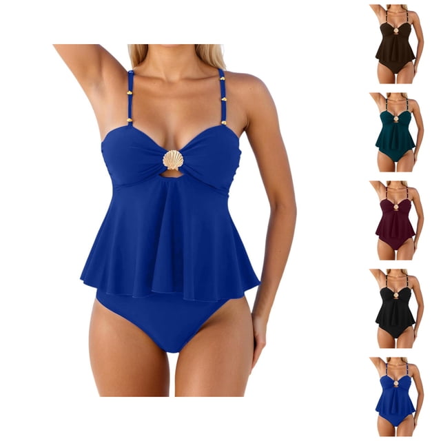 Womens Tankini Bathing Suits 2026 Fashion Modest Ruffle Top with High Waisted Bottom Two Piece Bathing Suits Woman Swimwear