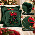 thumbnail image 3 of LOMYOLO Christmas Pillow Covers 18x18 Inch Set of 2, Dark Green 3D Plush Christmas Tree Throw Pillow Covers with Bow and Embroidered Accents, Holiday Winter Couch Sofa Home Decor, 3 of 9