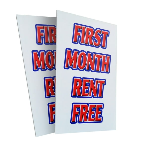 First Month Rent Free (2-PACK) 24" x 36" Plastic Signs | Sign Insert 4mm Corrugated Plastic Signs Storefront Window Poster