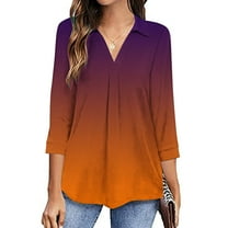 Patlollav Winter Womans Tops Fashion V Neck 3/4 Sleeve T Shirt Print Blouse Sweatshirt