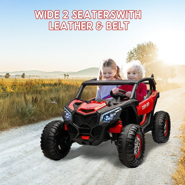 EDTara 24V 2-Seater UTV Ride On for Kids, 4WD Electric Vehicle with Remote, Leather Seats, 4 Shock Absorbers, Music & Lights