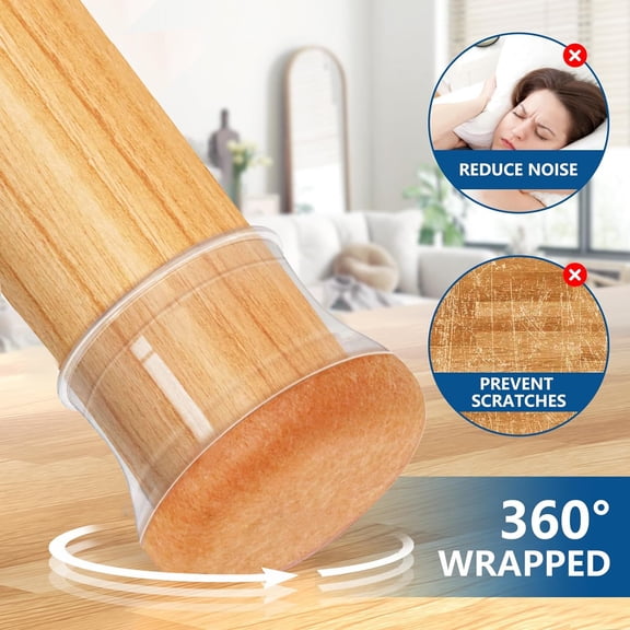 24 Pcs Chair Leg Floor Protectors for Hardwood Floors, Silicone Felt Chair Leg Caps (Large Fit 1.2"-1.6", Round, Clear)