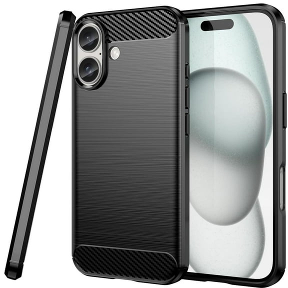 CoverON For Apple iPhone 16 / iPhone 16 Phone Case, Slim Lightweight TPU Minimal Cover Carbon Fiber, Black